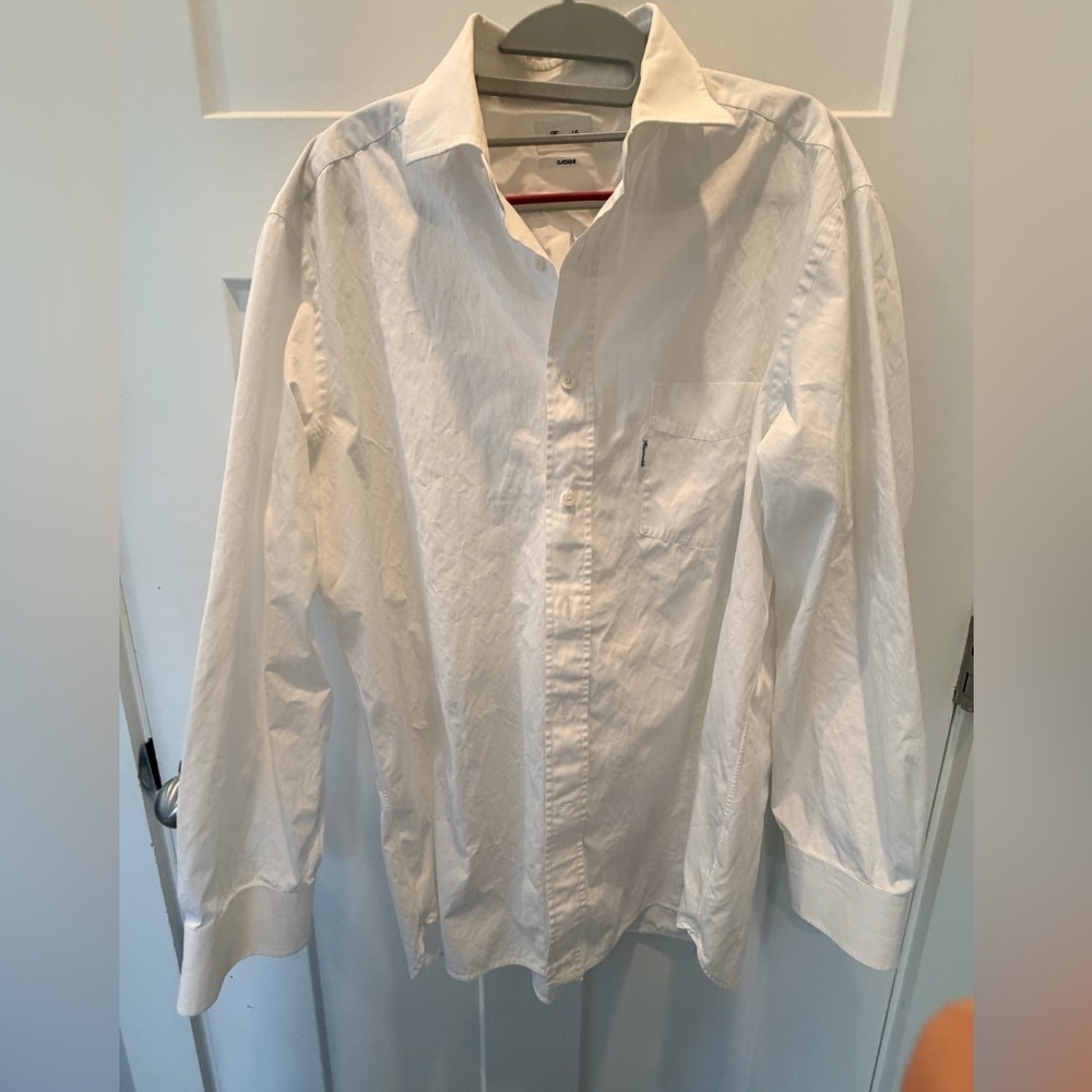 Faconnable Classique White Button Down Shirt Men’s 43 17 Large 100% Cotton